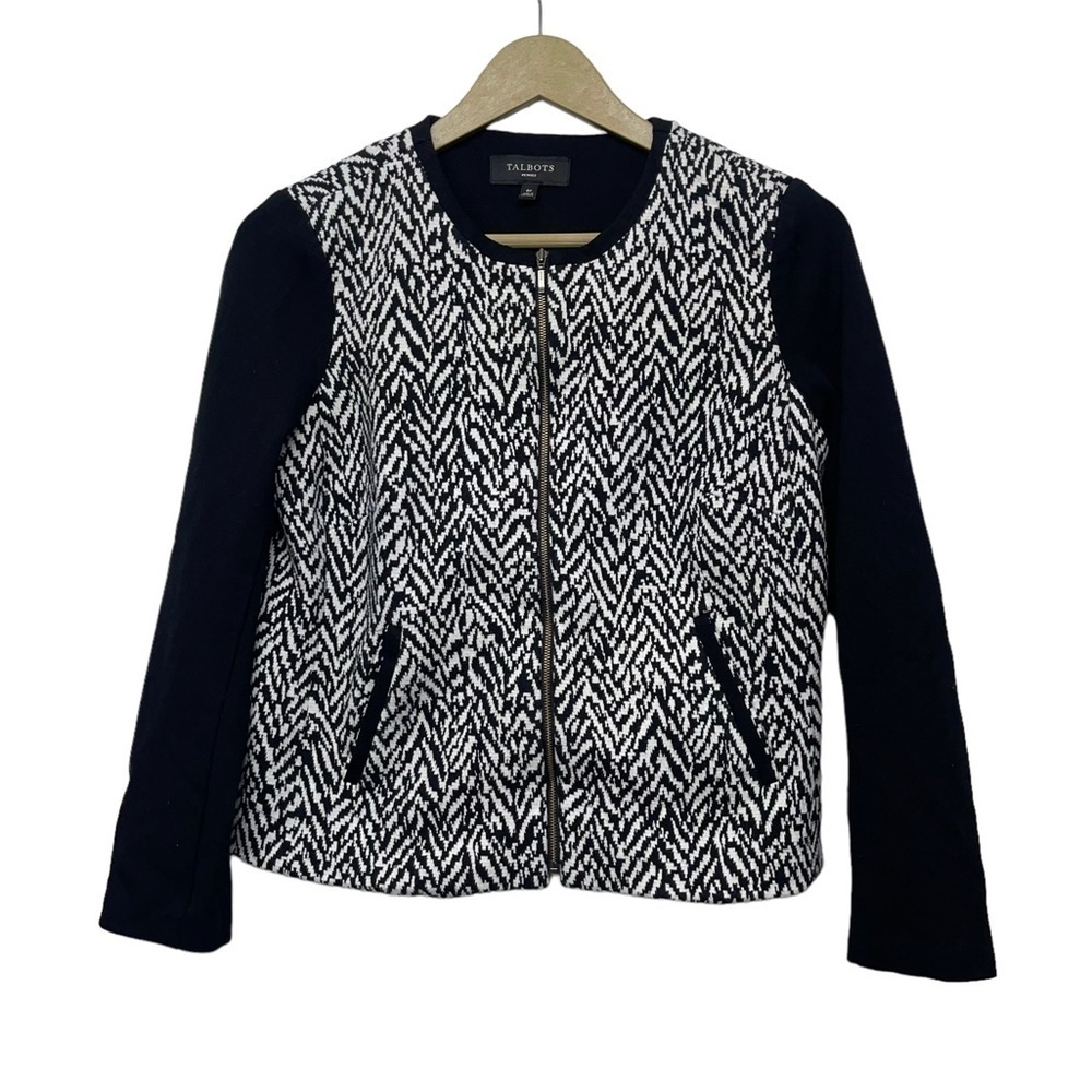 Talbots Animal Print‎ Black White Full Zip Jacket Size 6P